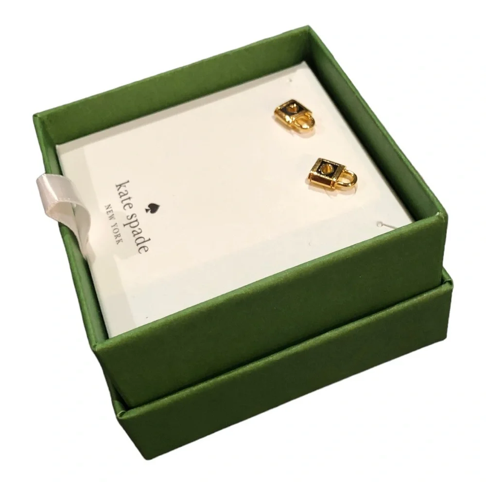 Kate Spade New York Gold Lock and Spade‎ Studs Earrings with box & dust bag new